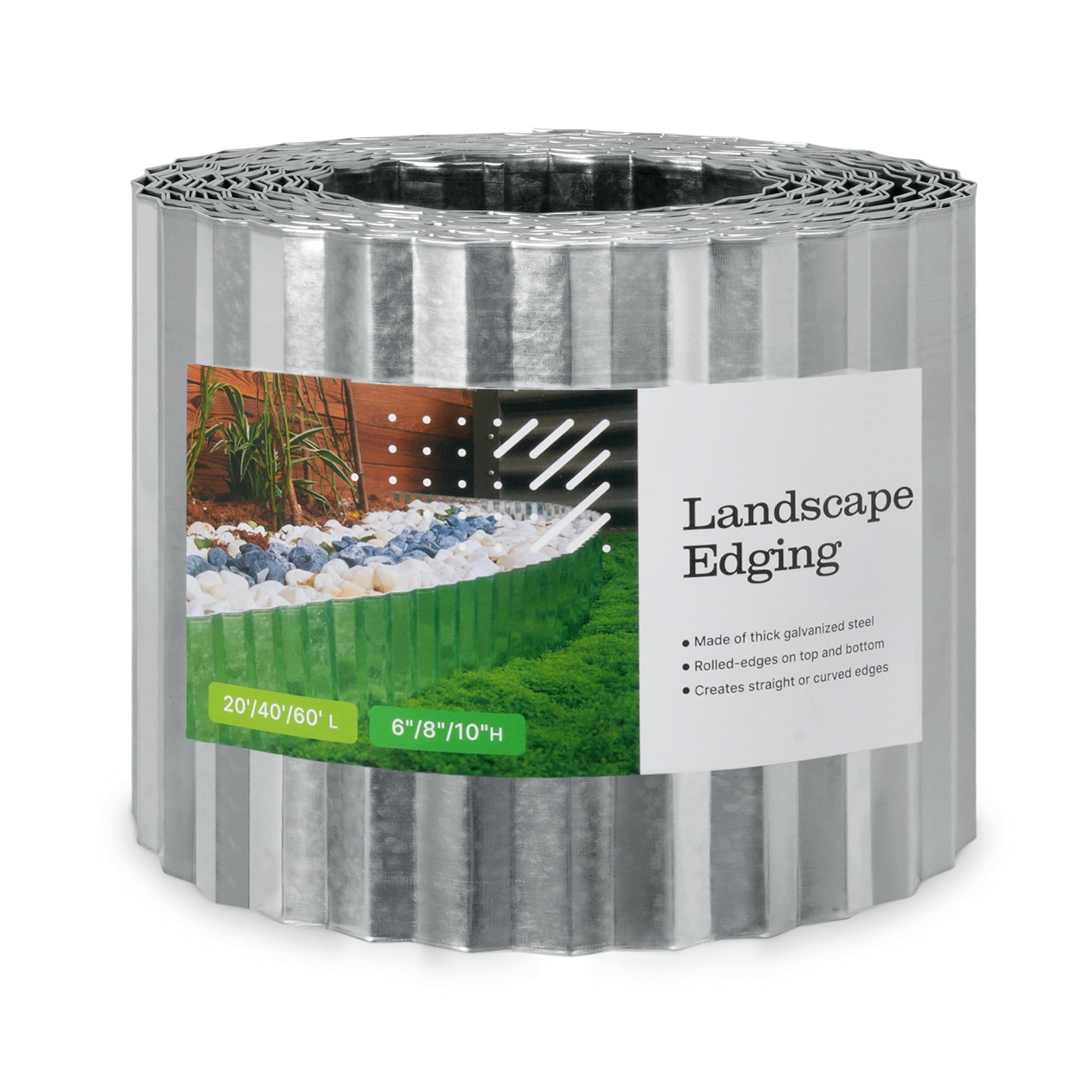 Tramull Corrugated Garden Edging Border,10" x 60' Landscape Paver Edging, Tall Landscape Edging, Fence for Garden, Flower Bed, Lawn and Landscape Edging (Silver)