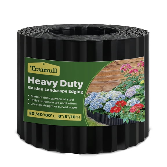 Tramull Corrugated Garden Edging Border,6" x 20' Landscape Paver Edging, Tall Landscape Edging, Fence for Garden, Flower Bed, Lawn and Landscape Edging (Black)