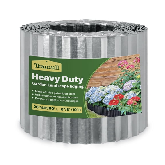 Tramull Corrugated Garden Edging Border,6" x 20' Landscape Paver Edging, Tall Landscape Edging, Fence for Garden, Flower Bed, Lawn and Landscape Edging (Silver)