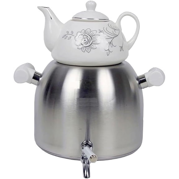 Tranditional Modern Large Capacity Classic Tea Maker Water Kettle Heavy Thick Stainless Steel Ceramic Porcelain Teapot 6+1=7 Liter W/Faucet