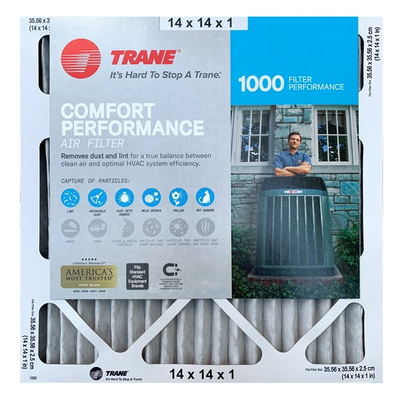 Trane Comfort Performance Air Filter, 1000 Micro Particle Reduction HVAC Furnace, 14x14x1