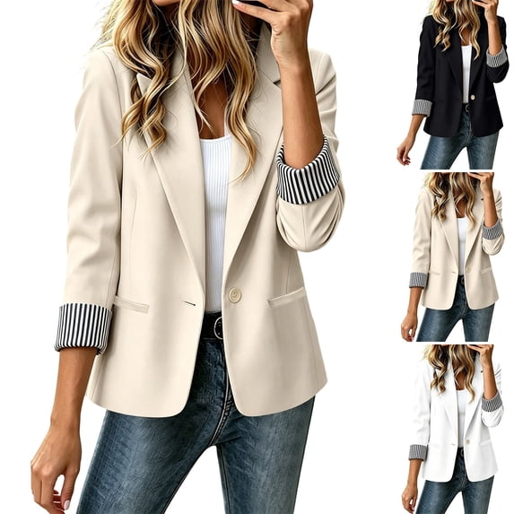 Solid Images Tranfacy 3/4 Sleeve Blazer for Ladies Solid Slim Tailored Draped Fabric ...