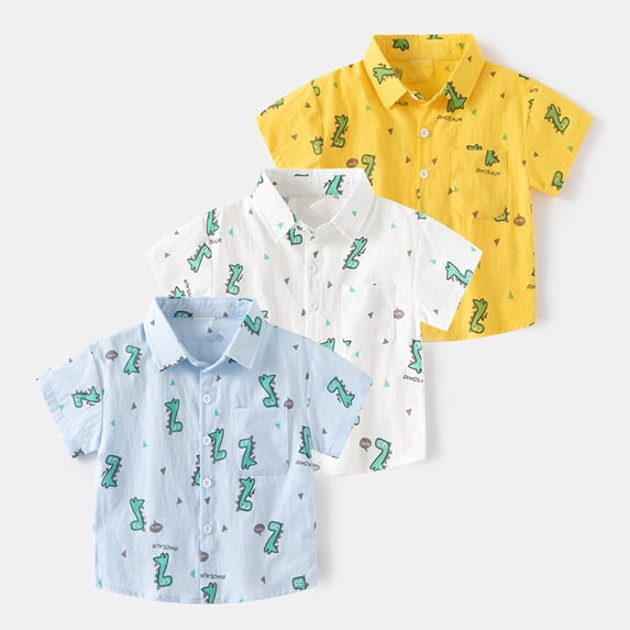 Tranfacy Boys Short Sleeve Turn Down Collar Blouses and Shirts Summer Print Loose Casual Tops for 3 to 8 Years Old
