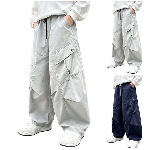 Tranfacy Boys 5-15 Years Fall Pants Sports Sweatpants Cargo Style Elastic Waist Large Pockets Trousers