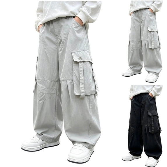 Tranfacy Boys 5-15 Years Fall Pants Sports Sweatpants Cargo Style Elastic Waist Large Pockets Trousers