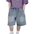 thumbnail image 1 of Tranfacy Toddler Boys 5-16 Years Summer Shorts Solid Textured Patch Pocket Mid Waist Denim Half Pants, 1 of 4
