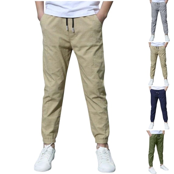 Tranfacy Boys Kids Summer Solid Full Length Trousers Linen Cuff Elastic Waist Casual Sport Pants