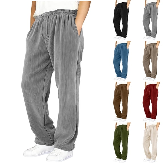 Tranfacy Boys Solid Straight Sweatpants Drawstring Elastic Waist Side Pockets Sport Trousers 5‑15 Years