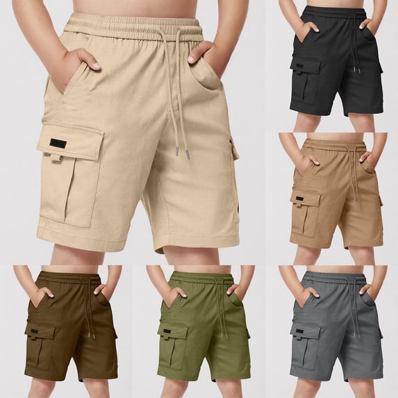 Tranfacy Toddler Boys Summer Half Pants Solid Pocket Elastic Waist Summer Cargo Style Shorts