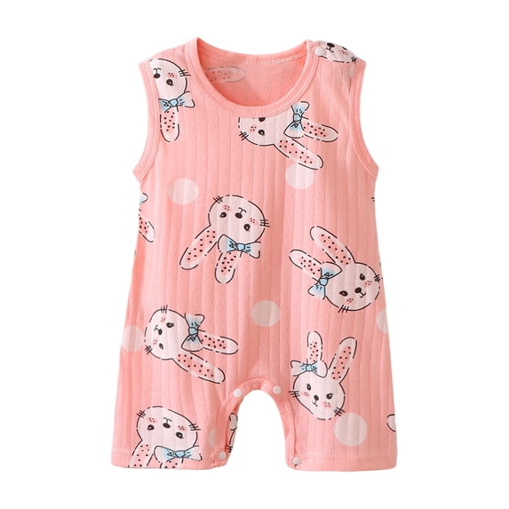 Tranfacy Boys and Girls 0-24 Months Rompers Sleeveless Bodysuit All Over Print Snap Button Jumpsuit Crawling Wear