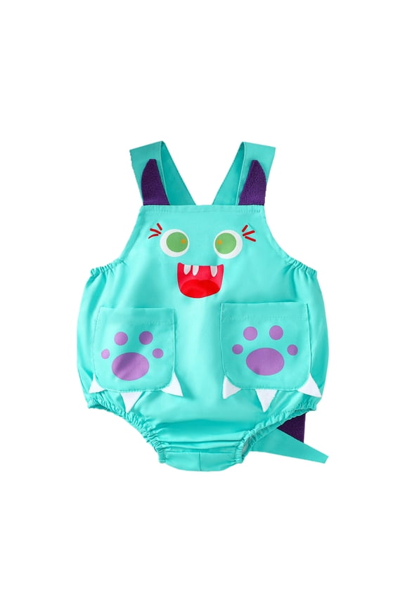 Boys and Girls 0-24 Months Rompers Sleeveless Bodysuit Overall Strap Dinosaur Tail Detail Jumpsuit Outfit
