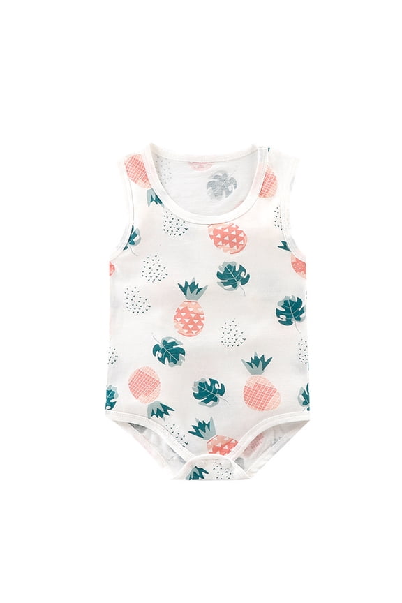 Boys and Girls 0-24 Months Summer Rompers Sleeveless Bodysuit Crew Neck Pineapple Print Thin Fabric Jumpsuit Outfit