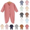 thumbnail image 1 of Tranfacy Boys and Girls 0-6 Months Rompers Long Sleeve Full Length Pant Crew Neck Ribbed Footed Jumpsuit Outfit, 1 of 5