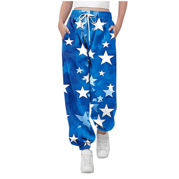 Tranfacy Boys and Girls 3-14 Years Fall Pants Star Print Elastic Waist Drawstring Jogger Sweatpants with Pockets Casual Trousers