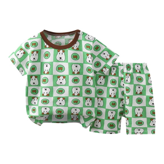 Tranfacy Boys and Girls 6M-6Y Summer Puppy Plaid Print Short Sleeve Top Shorts Casual Home Daily Round Neck Matching Outfit