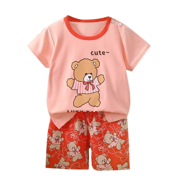 Tranfacy Boys and Girls 6M-9Y Summer Print Short Sleeve Elastic Waist Shorts with Shoulder Buckle Round Neck Daily Suits