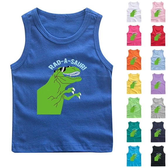 Tranfacy Boys and Girls Round Neck Tank Top Sleeveless Dinosaur Print Casual Inner Layering Shirts for 1‑12 Years Old