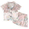 thumbnail image 1 of Tranfacy Girls 12M-8Y Summer Floral Print Imitation Silk Short Sleeve Shorts Home Sleepwear Casual Round Neck Outfits, 1 of 4