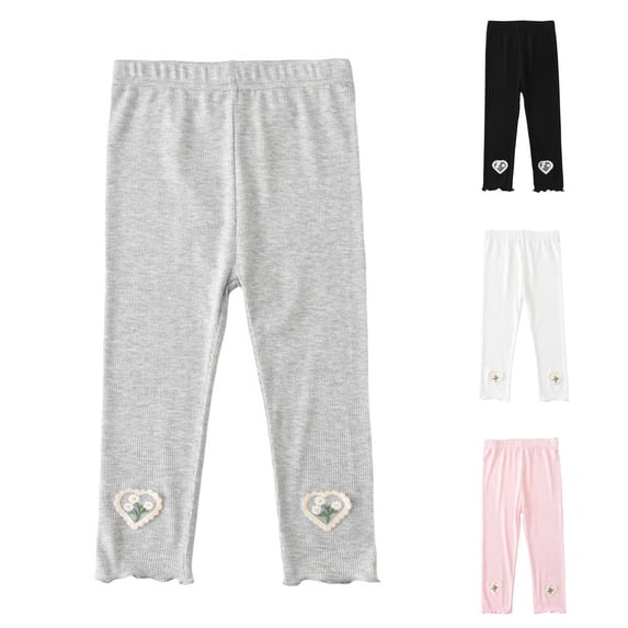 Tranfacy Summer Pants Little Girls Solid Ribbed Thin Stretch Casual Cropped Trousers for 3‑15 Years