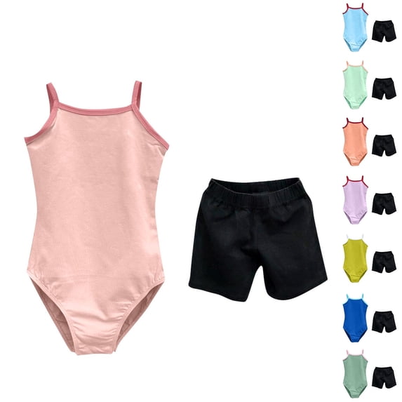 Tranfacy Toddler Girls 3-16 Years Summer Outfit Round Neck Tank top Set Solid Sleeveless Camisole Bodysuit Gymnastics Practice Outfit