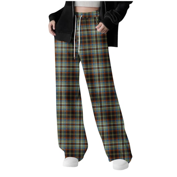 Tranfacy Girls 5-15 Years Fall Winter Pants Plaid Print Sweatpants Wide Leg Drawstring Warm Outer Wear with Pockets Casual Trousers