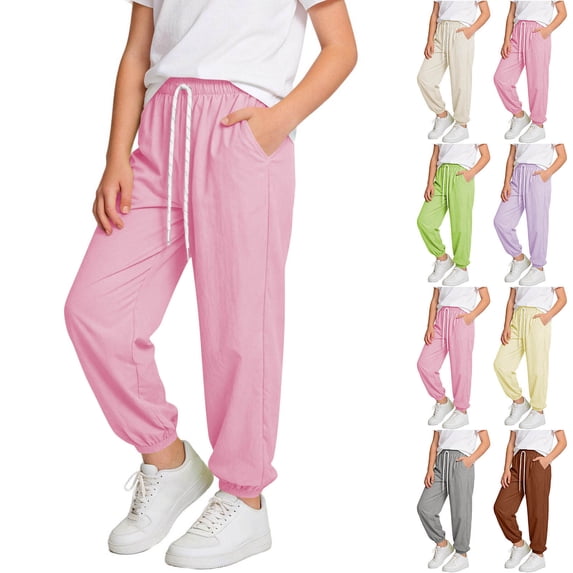 Tranfacy Summer Long Pants Little Girls Solid Ice‑cool Sport Sweat Trousers for 5‑15 Years