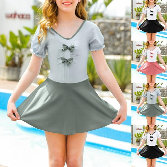 Tranfacy Girls 7-18 Years Summer Plus Size Skirt Style Swimwear with Bow Embellishment for Beach