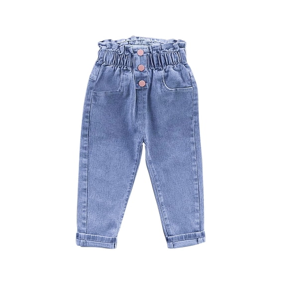 Tranfacy Girls Kids 2-6 Years Summer Print Full Length Trousers Elastic Waist Casual Denim Pants