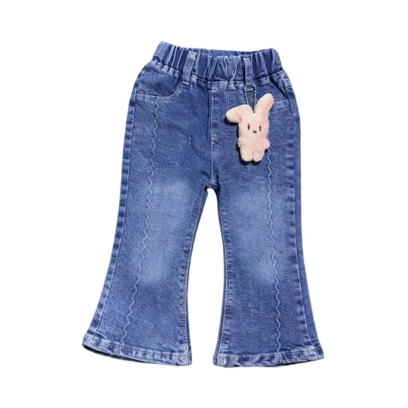 Tranfacy Girls Kids 2-8 Years Summer Print Full Length Trousers Flared Elastic Waist Denim Pants