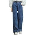 thumbnail image 1 of Tranfacy Fall Winter Denim Jeans Little Girls Solid Pocket‑equipped Straight Leg Casual Outerwear Trousers for 5‑15 Years, 1 of 4