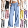 thumbnail image 1 of Tranfacy Girls Kids Summer Solid Full Length Trousers Linen Drawstring Wide Leg Side Pocket Pants, 1 of 5