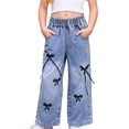 thumbnail image 1 of Tranfacy Denim Jeans Little Girls Lace Straight Leg Trousers with Side Pockets, 1 of 4