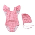 thumbnail image 1 of Tranfacy Girls Summer Plaid Swimwear for Toddler Girls with Swim Cap, 1 of 4