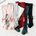 thumbnail image 1 of Tranfacy Kids 0-24 Months Summer Solid Full Length Trousers Combed Bow Seamless Footed Pants, 1 of 5