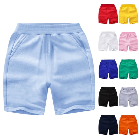 Tranfacy Kids 1-12 Years Summer Half Pants Solid Pocket Elastic Waist Casual Knee Length Half Pants