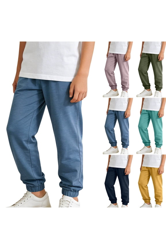 Kids 1-14 Years Pants Solid Slim Ankle Full Length Breathable Outer Wear Summer Long Trousers