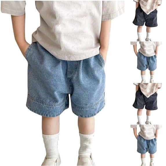 Tranfacy Toddler 1-8 Years Summer Half Pants Elastic Waist Denim Knee Length Half Pants