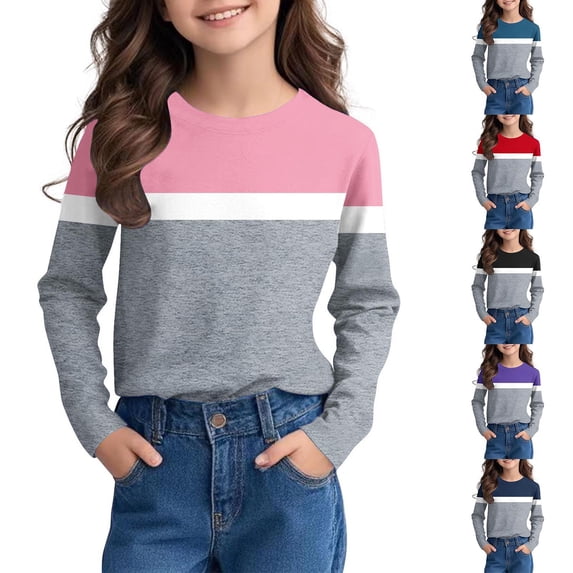 Tranfacy Kids 3-14 Years Fall Tops Crew Neck Casual Pullover Basic Wear Blouse Shirt
