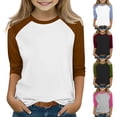 thumbnail image 1 of Tranfacy Kids 3-14 Years Fall Tops Crew Neck Solid Color Raglan Sleeve Leisure Daily Wear Blouse Shirt, 1 of 5