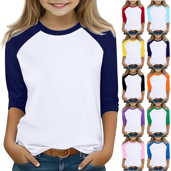 Tranfacy Toddler 3-14 Years Fall Tops Crew Neck Solid Color Raglan Sleeve Leisure Daily Wear Blouse Shirt