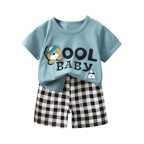 Tranfacy Kids 6M-6Y Summer Thin Round Neck Short Sleeve Home Suits Bear Print T Shirt Casual Shorts Matching Outfits