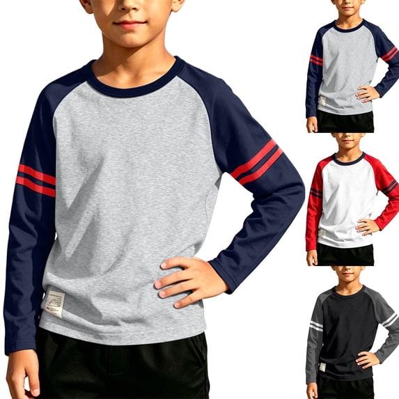 Tranfacy Kids Boys 5 to 13 Years Fall Winter Long Sleeve Round Neck Blouses and Shirts Stripe Thermal Base Tops