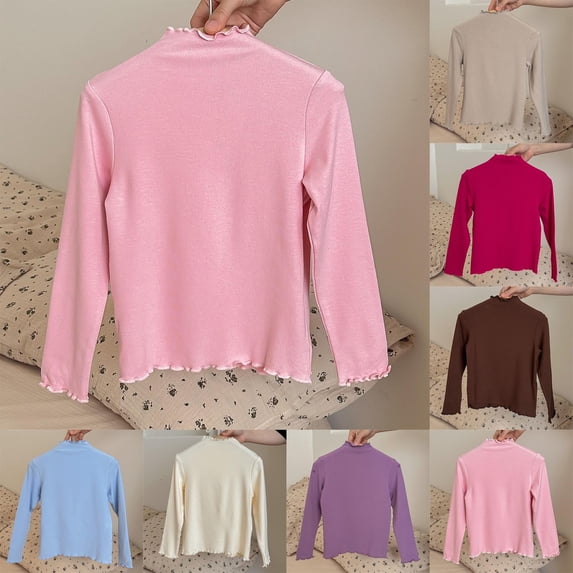 Tranfacy Kids Boys and Girls 1 to 10 Years Fall Turtleneck Blouses and Shirts Solid Ruffle Loose Daily Casual Layering Tops