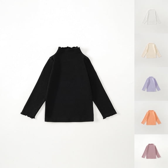 Tranfacy Kids Boys and Girls 1 to 10 Years Fall Turtleneck Blouses and Shirts Solid Ruffle Loose Relaxed Daily Base Tops