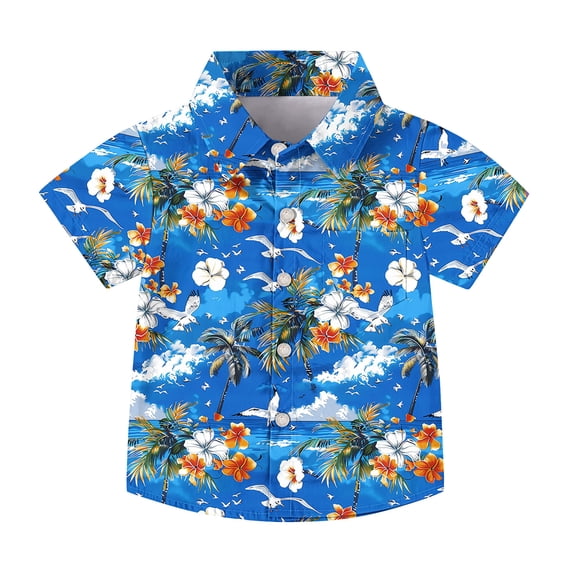 Tranfacy Kids Boys and Girls 2 to 15 Years Summer Short Sleeve Turndown Collar Blouses and Shirts Floral Print Pocket Tops