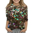 thumbnail image 1 of Tranfacy Kids Boys and Girls Fall Long Sleeve Round Neck Blouses and Shirts Glitter Print 3/4 Sleeve Loose Pullover Base Tops, 1 of 4
