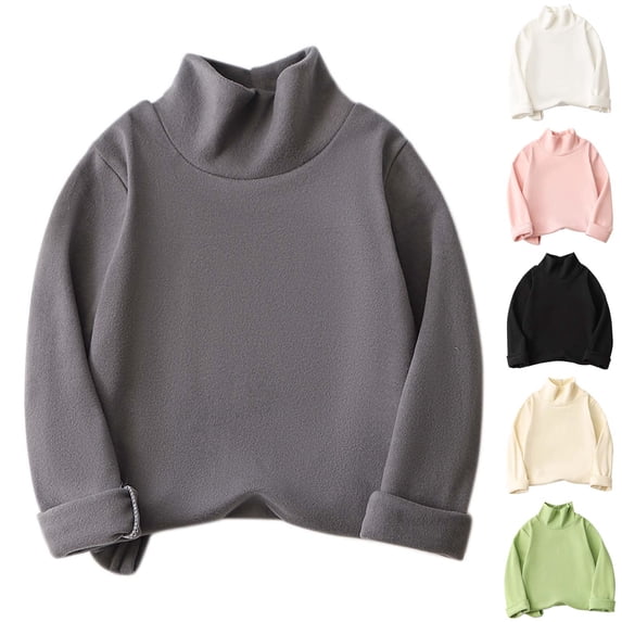 Tranfacy Middle Big Kids Boys Girls Fall Winter Blouse and Shirt Pullover Versatile Layering Solid Long Sleeve Mock Neck Tops for 3‑14 Years Old