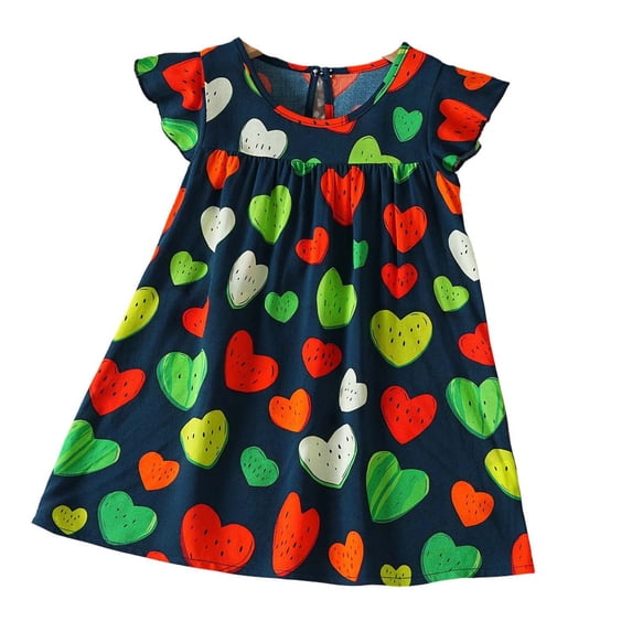 Tranfacy Kids Girls 3 Months To 3 Years Summer Print Round Neck Dress Fashion Casual Daily Style