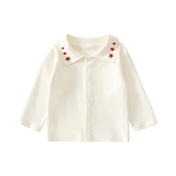 Tranfacy Kids Girls 3 Months to 4 Years Fall Long Sleeve Round Neck Blouses and Shirts Print Star Turndown Collar Comfortable Daily Layering Tops