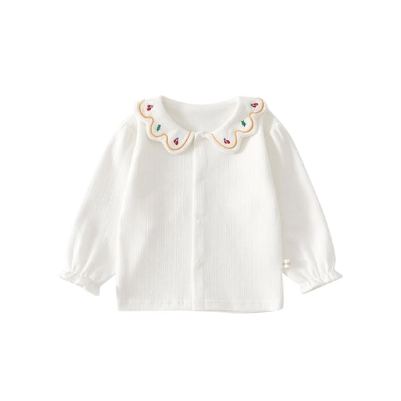 Tranfacy Kids Girls 3 Months to 4 Years Fall Long Sleeve Round Neck Blouses and Shirts Print Turndown Collar Daily Casual Layering Tops